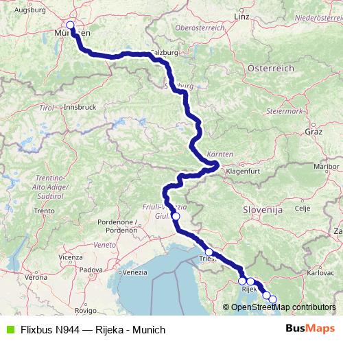 Flixbus N944 bus Line Map