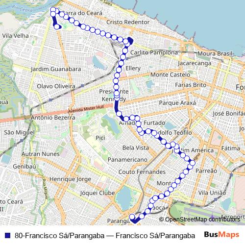 80-Francisco Sá/Parangaba bus Line Map