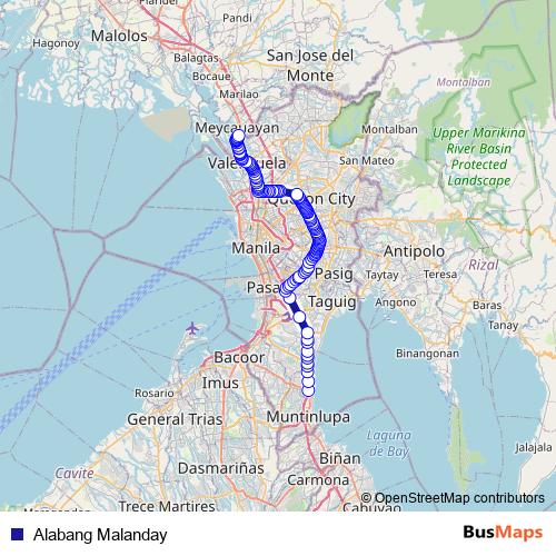 Alabang Malanday bus Line Map