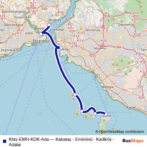 Kbtş-EMN-KDK-Ada ferry Line Map