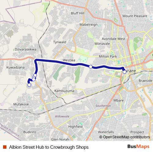 Albion Street Hub to Crowbrough Shops bus Line Map