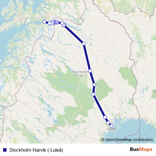 Stockholm-Narvik (-Luleå) rail Line Map