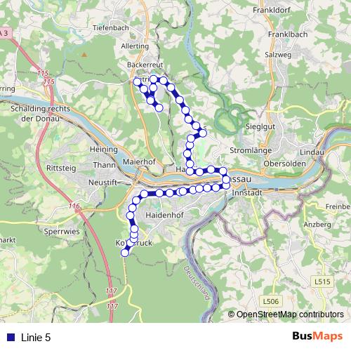 Linie 5 bus Line Map