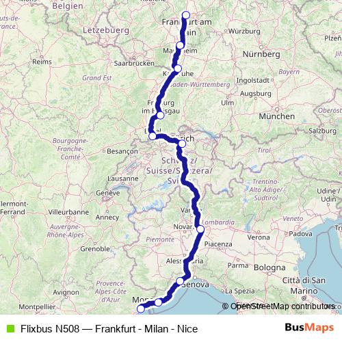 Flixbus N508 bus Line Map