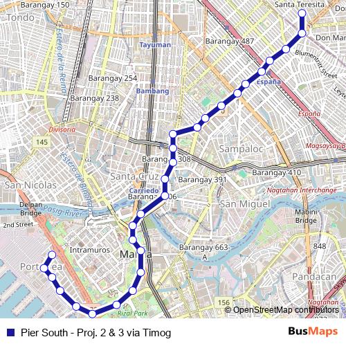 Pier South - Proj. 2 & 3 via Timog bus Line Map
