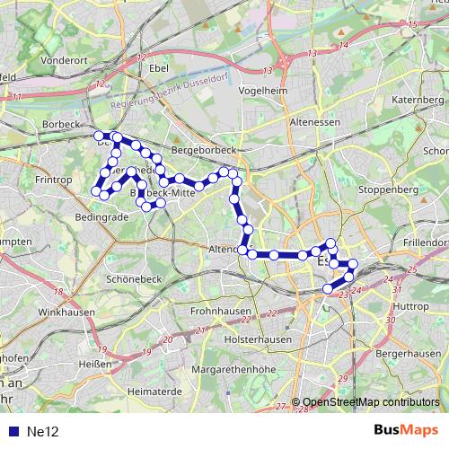 Ne12 bus Line Map
