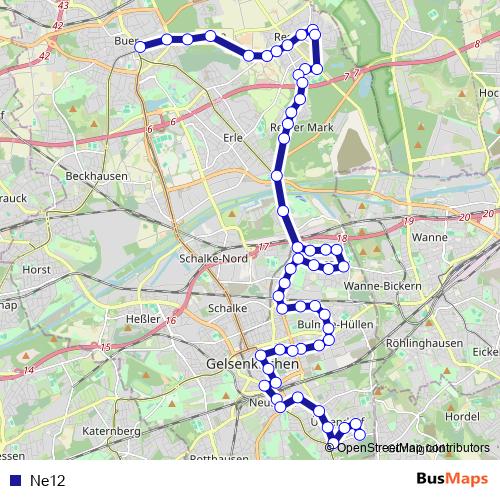 Ne12 bus Line Map