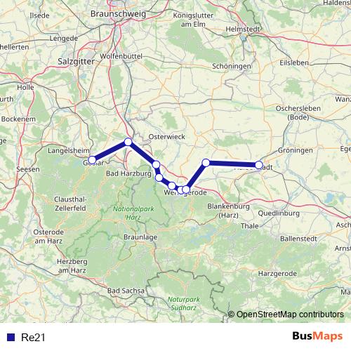 Re21 bus Line Map