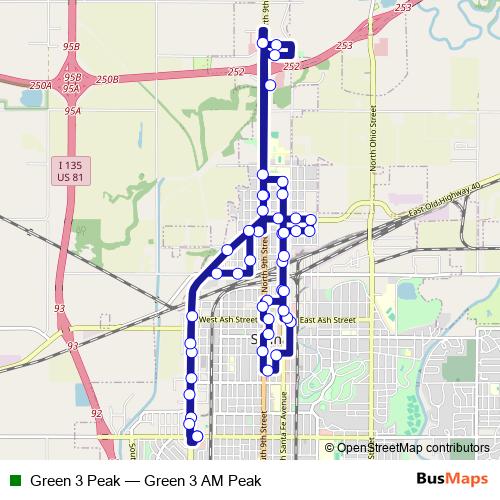 Green 3 Peak bus Line Map