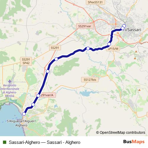Sassari-Alghero rail Line Map