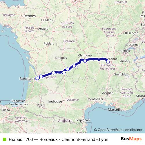 Flixbus 1706 bus Line Map