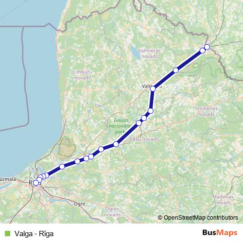 Valga - Rīga rail Line Map