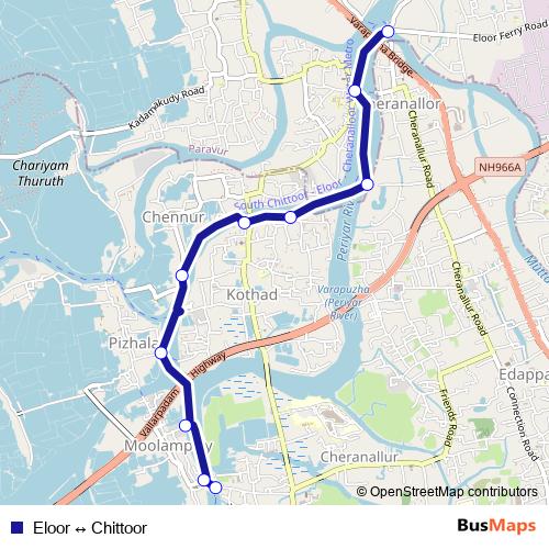 Eloor ↔ Chittoor ferry Line Map
