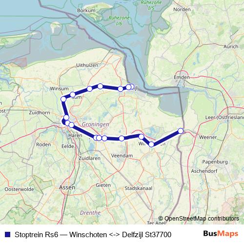 Stoptrein Rs6 rail Line Map
