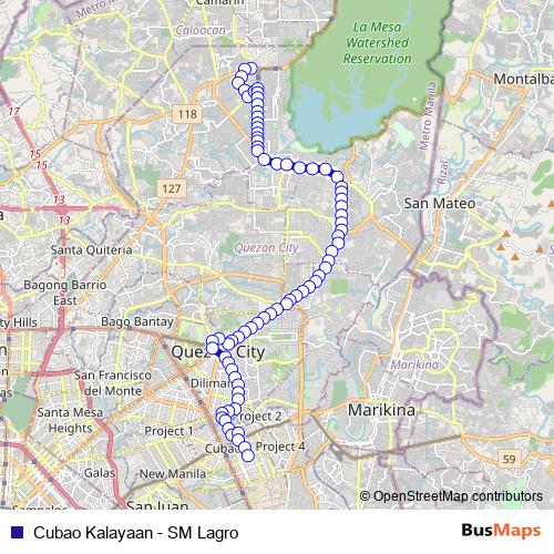 Cubao Kalayaan - SM Lagro bus Line Map