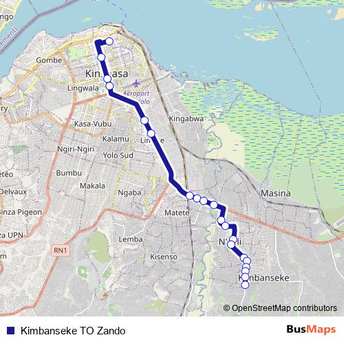 Kimbanseke TO Zando bus Line Map