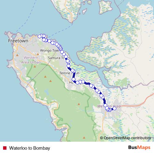 Waterloo to Bombay bus Line Map