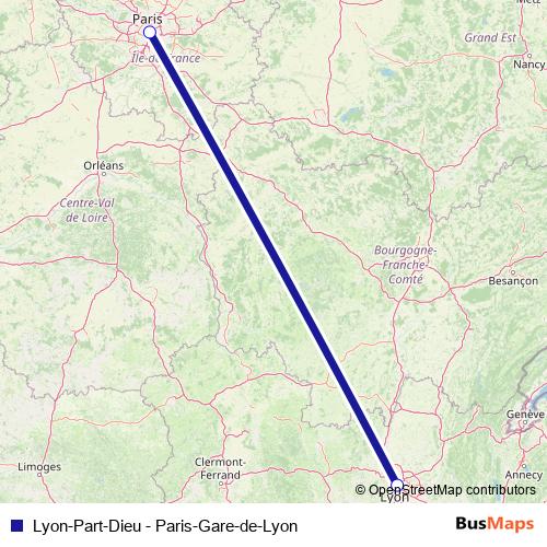 Lyon-Part-Dieu - Paris-Gare-de-Lyon rail Line Map