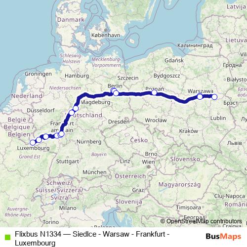 Flixbus N1334 bus Line Map