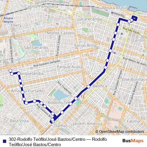 302-Rodolfo Teófilo/José Bastos/Centro bus Line Map
