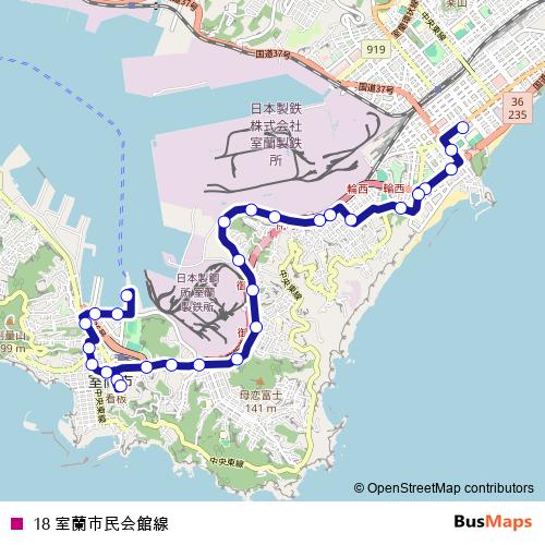 18 室蘭市民会館線 bus Line Map