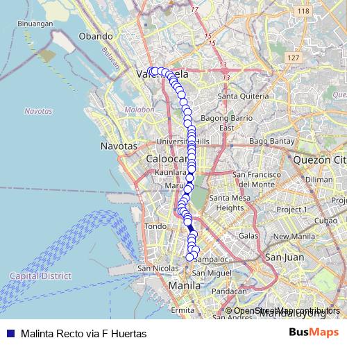 Malinta Recto via F Huertas bus Line Map
