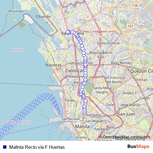 Malinta Recto via F Huertas bus Line Map