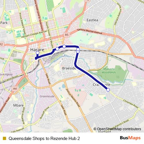 Queensdale Shops to Rezende Hub 2 bus Line Map
