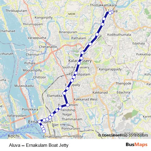 Aluva ↔ Ernakulam Boat Jetty bus Line Map