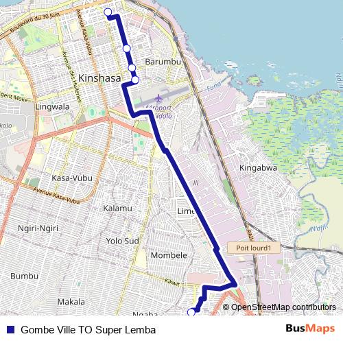 Gombe Ville TO Super Lemba bus Line Map