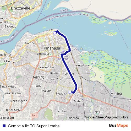 Gombe Ville TO Super Lemba bus Line Map