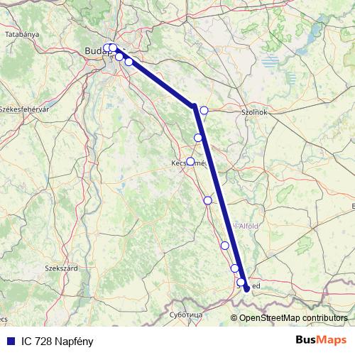 IC 728 Napfény rail Line Map