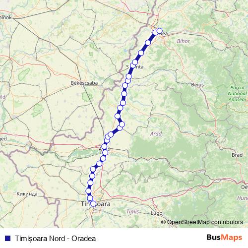 Timişoara Nord - Oradea rail Line Map