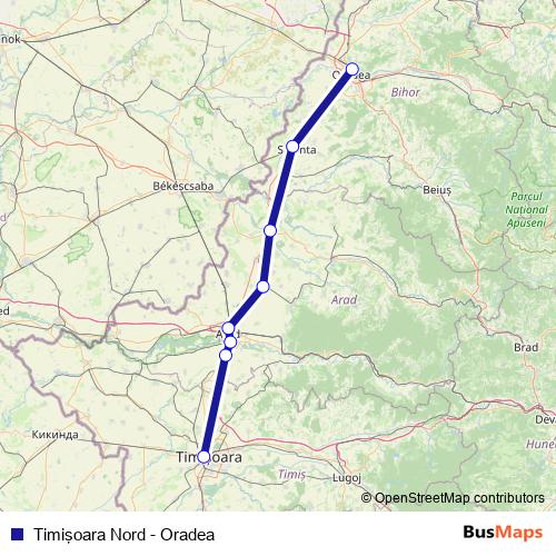 Timişoara Nord - Oradea rail Line Map