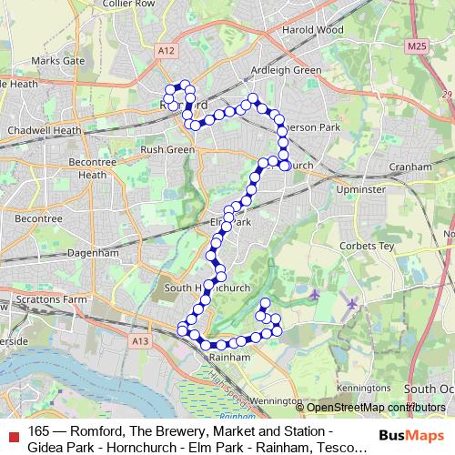 165 bus Line Map