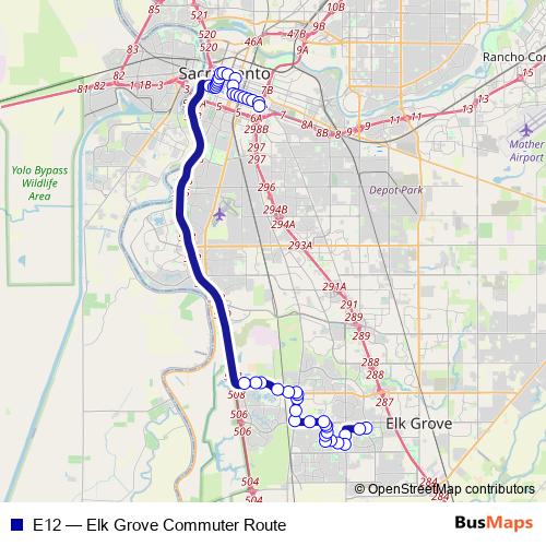 E12 bus Line Map
