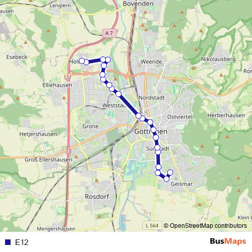E12 bus Line Map