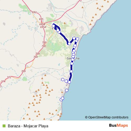 Baraza - Mojacar Playa bus Line Map