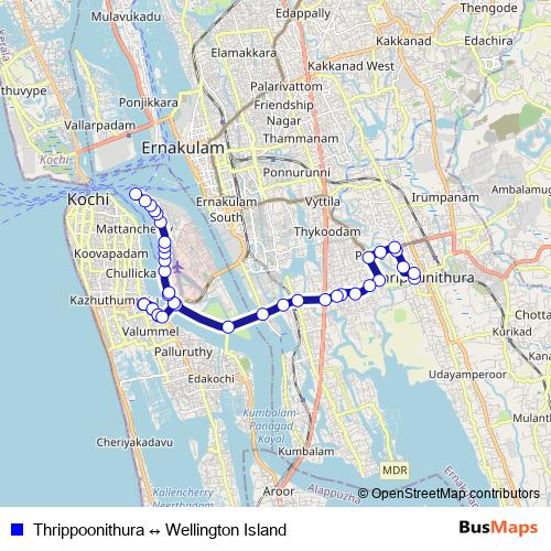 Thrippoonithura ↔ Wellington Island bus Line Map