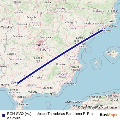 BCN-SVQ (Aa) air Line Map