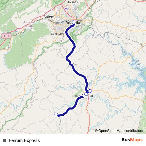 Ferrum Express bus Line Map