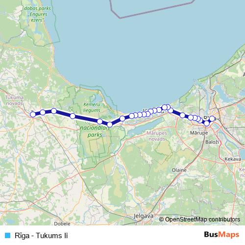 Rīga - Tukums Ii rail Line Map