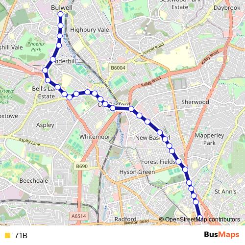 71B bus Line Map