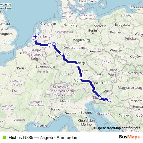 Flixbus N885 bus Line Map
