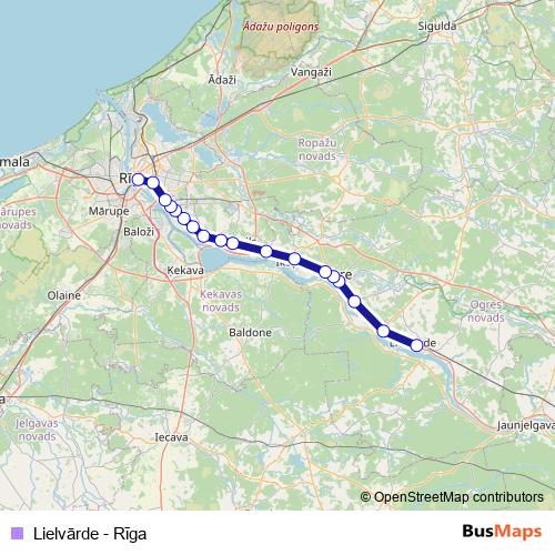 Lielvārde - Rīga rail Line Map