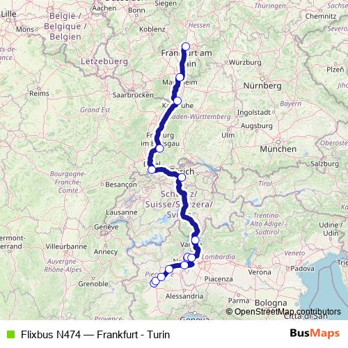 Flixbus N474 bus Line Map