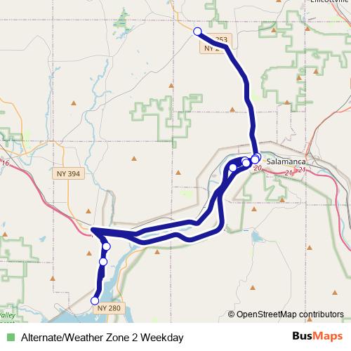Alternate/Weather Zone 2 Weekday bus Line Map