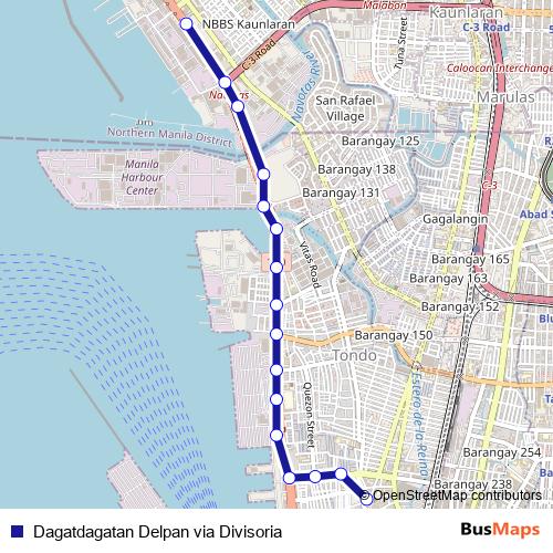 Dagatdagatan Delpan via Divisoria bus Line Map