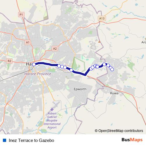 Inez Terrace to Gazebo bus Line Map