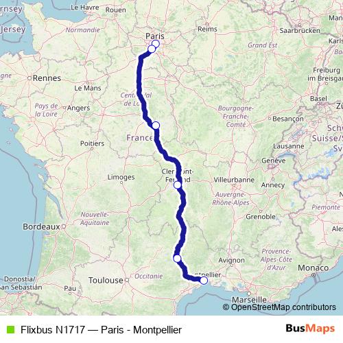 Flixbus N1717 bus Line Map